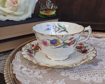 Vintage Royal Crown Derby Chatsworth Tea Cup & Saucer Circa 50s Porcelain Teacup England