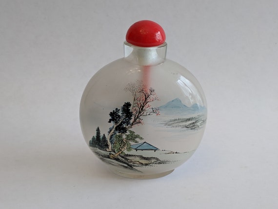 Glass Inside Painted Snuff Bottle Vintage Snuff Bottle Asian Reverse