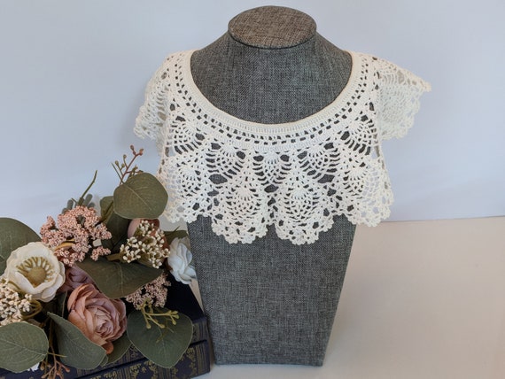 Antique Vintage Crochet Lace Collar Hand Stitched… - image 6