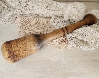 Antique primitive pestle hand turned wood farmhouse decor kitchen tool masher