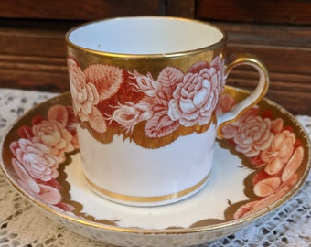 Rare Antique Josiah Spode c.1807 Georgian Era Bone China Coffee Can Saucer Pattern 984 Gilded Pluck and Dust