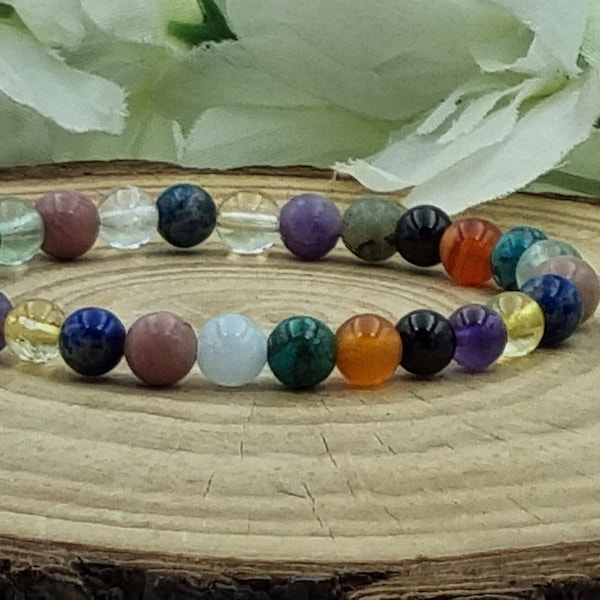 Menopause Bracelet 6mm Healing Crystals Hot flushes, with Genuine gemstone beads, Amethyst, Malachite, Card, Stretch, beads