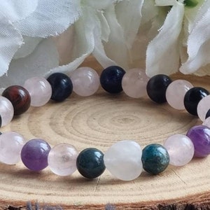 Pulsera de peso, cristales curativos, piedras preciosas genuinas, regalo para ella, apatita, amatista, piedra de sangre, con dije gratis, tarjeta detallada