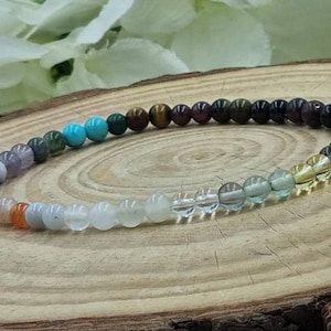 Travel Bracelet Healing Crystals, 4mm, Manifest Protection, Amethyst, Personalised Gift, Card, Stretch, free charm, Luck, Empathy, Good luck