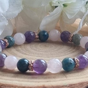 Pulseira de cristal com amor incondicional, proteção e conexões espirituais, elástica, genuína de 8 ou 4 mm, caixa de presente grátis e cartão de instruções