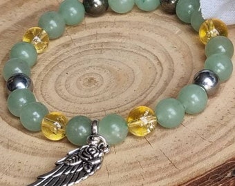 Prosperity Healing Crystals Bracelet, 8mm Citrine, Malachite, Pyrite for Abundance, Genuine gemstones, Personalised gift