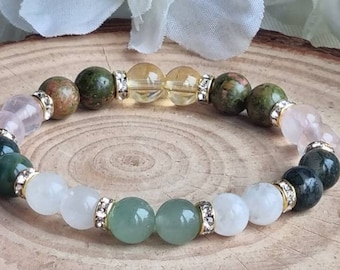 Fertility, Pregnancy support bracelet, Moonstone, Rose Quartz stretch, Personalised gift