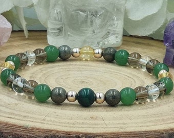 Malachite Citrine Pyrite Bracelet, Genuine Gemstone, Wealth and Good Luck