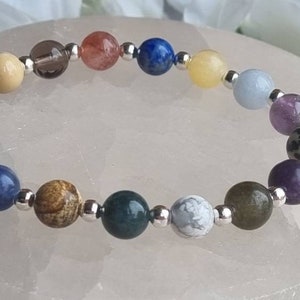 Angst Kristall Armband, Personalisiert, Silber Perlen, Stressabbau, Positive Energie Edelsteine, 8 mm mit gratis Charme, Detaillierte Karte