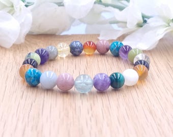 Menopause Bracelet Healing Crystals, Hot flushes, Genuine gemstone beads, Amethyst, Malachite, Stretch, 8mm beads, Personalised Gift