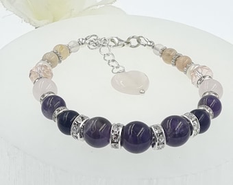 Healing Crystals Bracelet, PCOS, Amethyst, Fluorite, Moonstone for Fertility, Genuine Crystal bracelet, Menopause, Personalised Gift