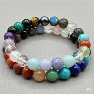Pulseira de viagem com cristais de cura, 8 mm, conjunto de dois, proteção contra manifestação, presente personalizado, cartão, elástico, pingente grátis, aniversários