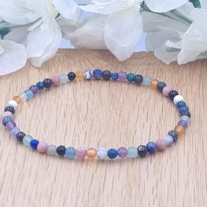 Menopause Bracelet, Healing Crystals Gift, Hot flushes, Genuine Gemstone beads, Amethyst, Malachite, Card, Stretch, 4mm beads