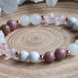 Fertility Bracelet, Love Crystals, Pregnancy Gemstones, Moonstone and Healing Crystals, Gift for Her, Rose Quartz, Pink Aventurine