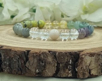 Menopause Bracelet PMS PCOS, Healing Crystals Citrine, Moonstone, Fluorite, Labradorite, Personalised Charm Gift, Birthday, Feminine 8mm