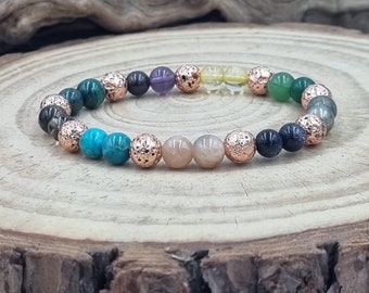 Prosperity Bracelet, Success, Healing Crystal Energy, Handmade Personalised Gift for Luck, Abundance, Malachite, Sunstone, Pyrite, Unisex