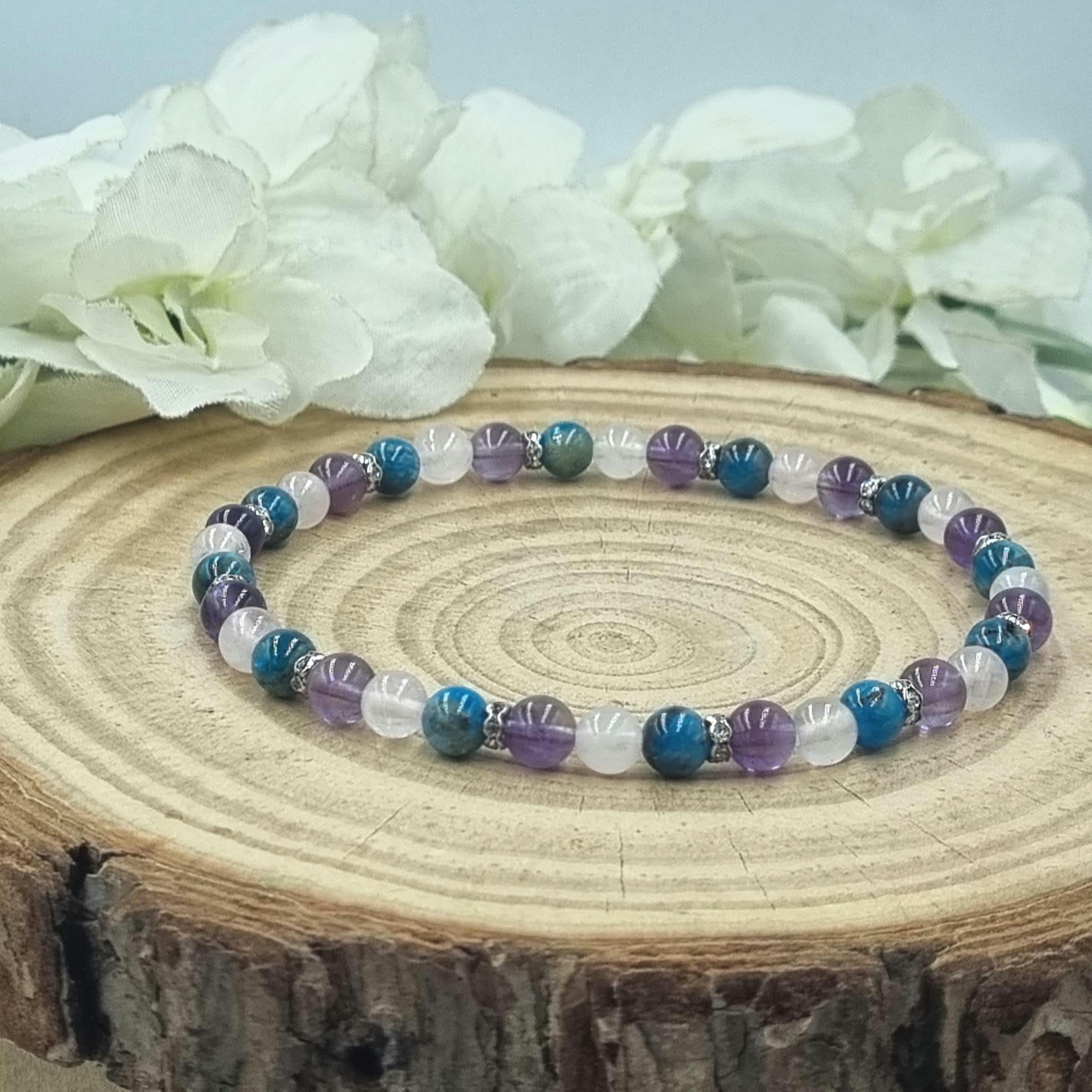 Weight Management Bracelet Crystal Energy Healing, Apatite, Rose Quartz, Amethyst. Genuine Gemstones, Personalised Gift, 6mm, 8mm or 4mm