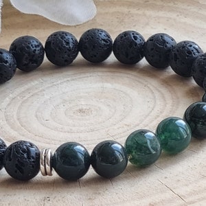Moss Agate & Lava Stone Bracelet: Grounding Energy, 8mm