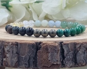 Prosperity, wealth, 8mm Crystal Bracelet with Aventurine, Malachite, Quartz, Pyrite