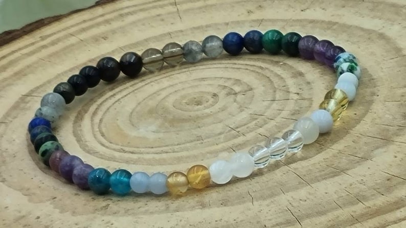 Psychic Bracelet for Spiritual, Magical Connection, with Crystal Genuine Gemstones, Personalised Gift, Chose your charm 4 Millimeters