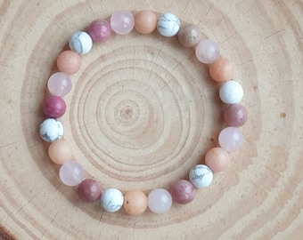 Rhodinite Bracelet, 8mm Moonstone, Pink Aventurine, Rose Quartz for Anxiety and Femininity Free Charm, Personalised gift, charm