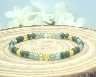 Citrine Jade Pyrite Bracelet, Handmade Gemstone Wealth Bracelet with Charm