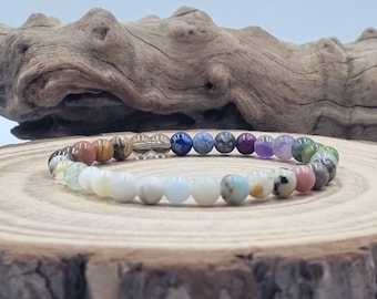 Anxiety Bracelet Healing Crystals Stress, Birthday Gift, 6mm Calming Genuine Gemstones, Stretch Bracelet, 4mm Power Beads, Personalised