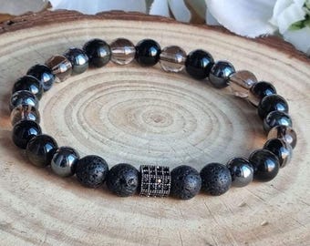Black Tourmaline, Shungite, Onyx,  Labradorite, Bracelet, Grief, Anxiety, Addictions, Protection 8mm Beads