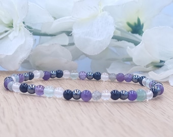 Empath Protection Bracelet, EMF Shungite, Black Tourmaline, Onyx, Stretch, Spiritual Gift, with Amethyst, Fluorite, 4mm, 6mm, 8mm beads