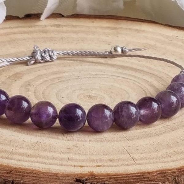 Amethyst Schutz Armband tiefe Atmung Achtsamkeit Heilende Kristalle, für Glück, 8mm Kristall Energie, echter Edelstein, gratis Charm