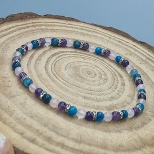 Pulsera de soporte de peso, piedras preciosas genuinas, regalo de cumpleaños, apatita, 4 mm, tarjeta de instrucciones, regalo personalizado, dije gratis