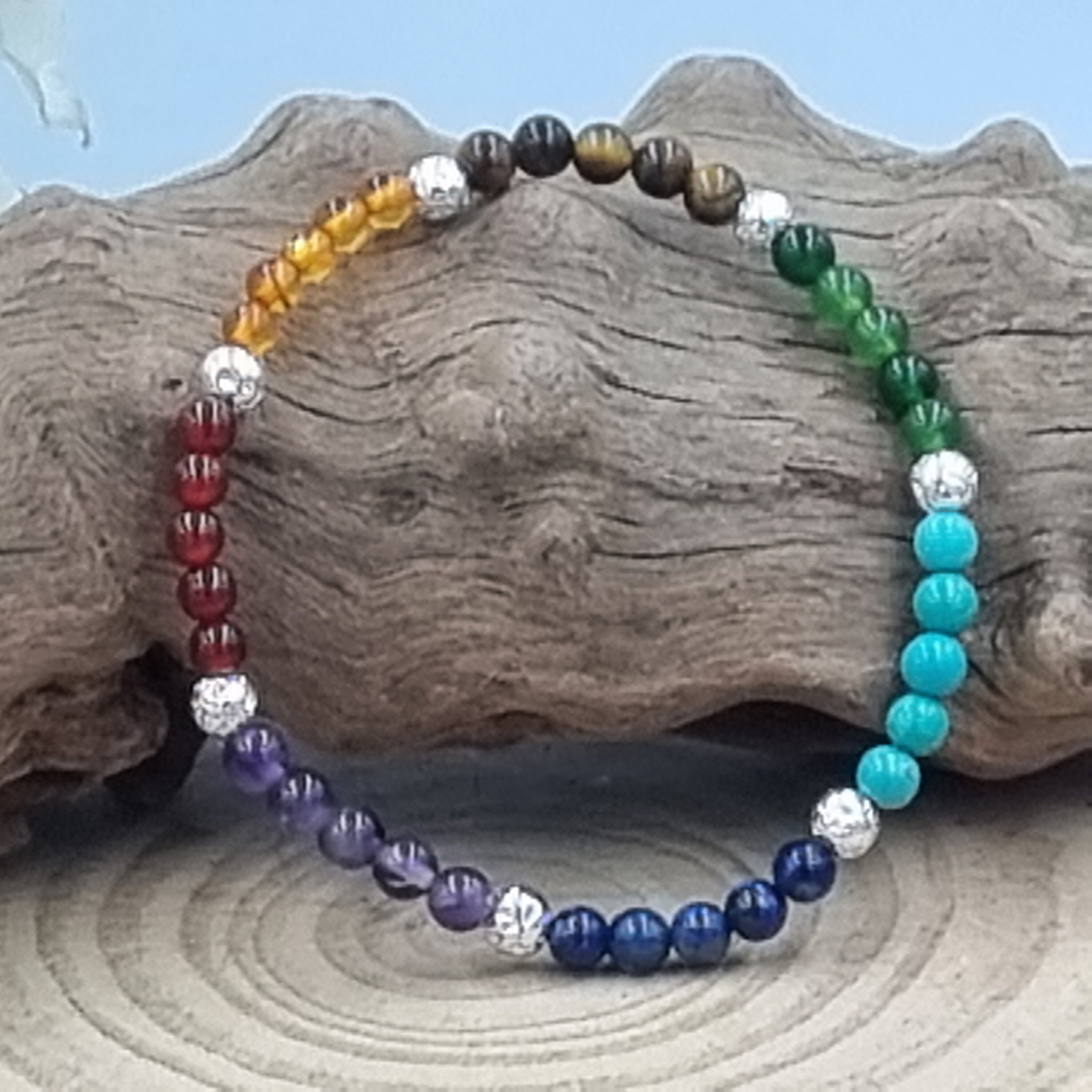 LOCCY Bracciale in cristallo per donna, braccialetto in pietra naturale da 4mm Bracciale regolabile in pietra preziosa con perline Yoga per donne e ragazze (Acquamarina