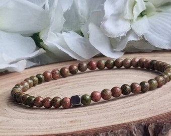 Men's bracelet | Unakite | Green Crystals | Metal accent | Gift for him | Power beads | Gemstone fashion | Protection | Crystal bracelet