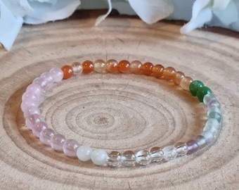 PCOS Healing Crystal Bracelet, Carnelian, Moonstone, Fluorite, 4mm Gemstones