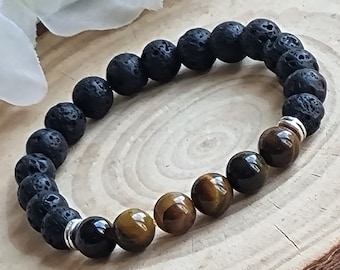 Tiger Eye Prosperity Bracelet, Grounding Bracelet, Lava Stones, 8mm, Anxiety, Stress Relief Bracelet for Men, Calm