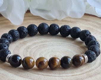 Tiger Eye, Lava stone, Crystal Energy bracelet,  Protection, Prosperity, Abundance, Father's day, Grounding, Chakras, Stretch, Free charms