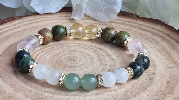 Fertility, Pregnancy support bracelet, Moonstone, Rose Quartz stretch, Personalised gift