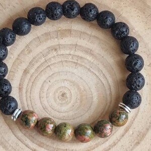 Unakite, Lava stone, Crystal Energy bracelet, Protection, Prosperity, Abundance, Father&#39;s day, Grounding, Chakras, Stretch, Free charms