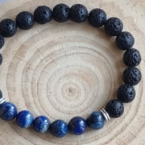 Lapis Lazuli Lava Stone Bracelet, 8mm, Crystal Energy, Free Charm