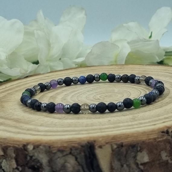Bracelet Empath 4 mm protection contre les CEM shungite tourmaline noire amethyste jade et pierre de lave bracelet a breloques 6 et 8 mm Etsy France
