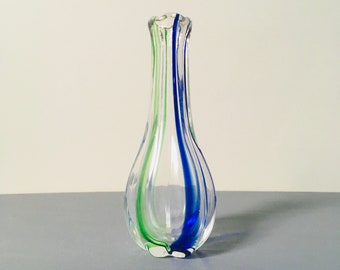 Murano Style Joska, Hand Blown, Glass Statement Vase, Blue and Green