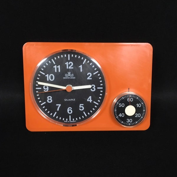 Orange Kitchen Clock Mid Century with Timer, Meister Anker Made in Germany