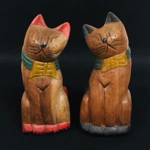 Cat Bookends Carved Wooden Feline Library Books