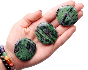 Ruby In Zoisite Palm Stone, Vitality And Heart Healing Crystal, Passion And Growth Worry Stone, Root And Heart Chakra, Smooth Ruby Zoisite