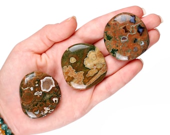 Piedra de palma de riolita de la selva tropical, magia de la tierra, jaspe verde de la selva tropical, gema de bolsillo para meditación
