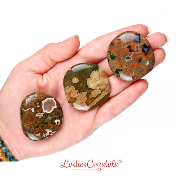 Rainforest Rhyolite Palm Stone, Earth Magic, Green Rainforest Jasper, Meditation Pocket Gem