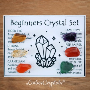 Beginner Crystals Set, Tiger Eye, Citrine, Carnelian, Amethyst, Red Jasper, Aventurine, Crystal Starter Kit, Crystal Beginner Kit, Set, Kit