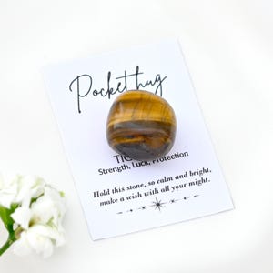 Abrazo de bolsillo con piedra preciosa de ojo de tigre, abrazo de bolsillo de cristal, cristal de ojo de tigre, piedra de bolsillo, ficha de cristal de bolsillo, regalo, recuerdos de boda, regalos de ducha