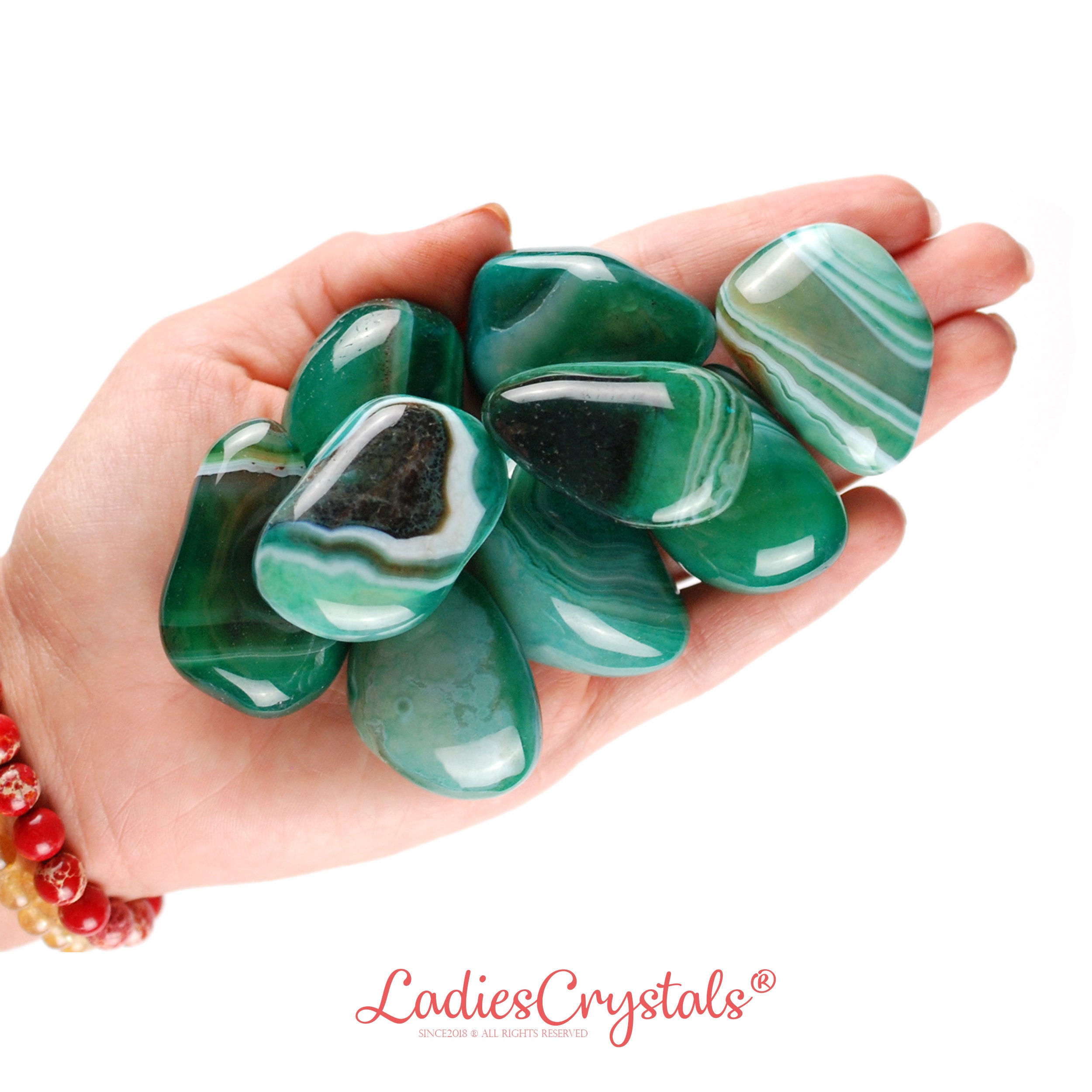 Green Banded Agate Tumbled Stone, Gift for Crystal Lovers, Natural