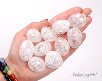 Crackle Quartz Tumbled Stone, Shimmering Ice Crystal, Energy Amplification And Light Stone
